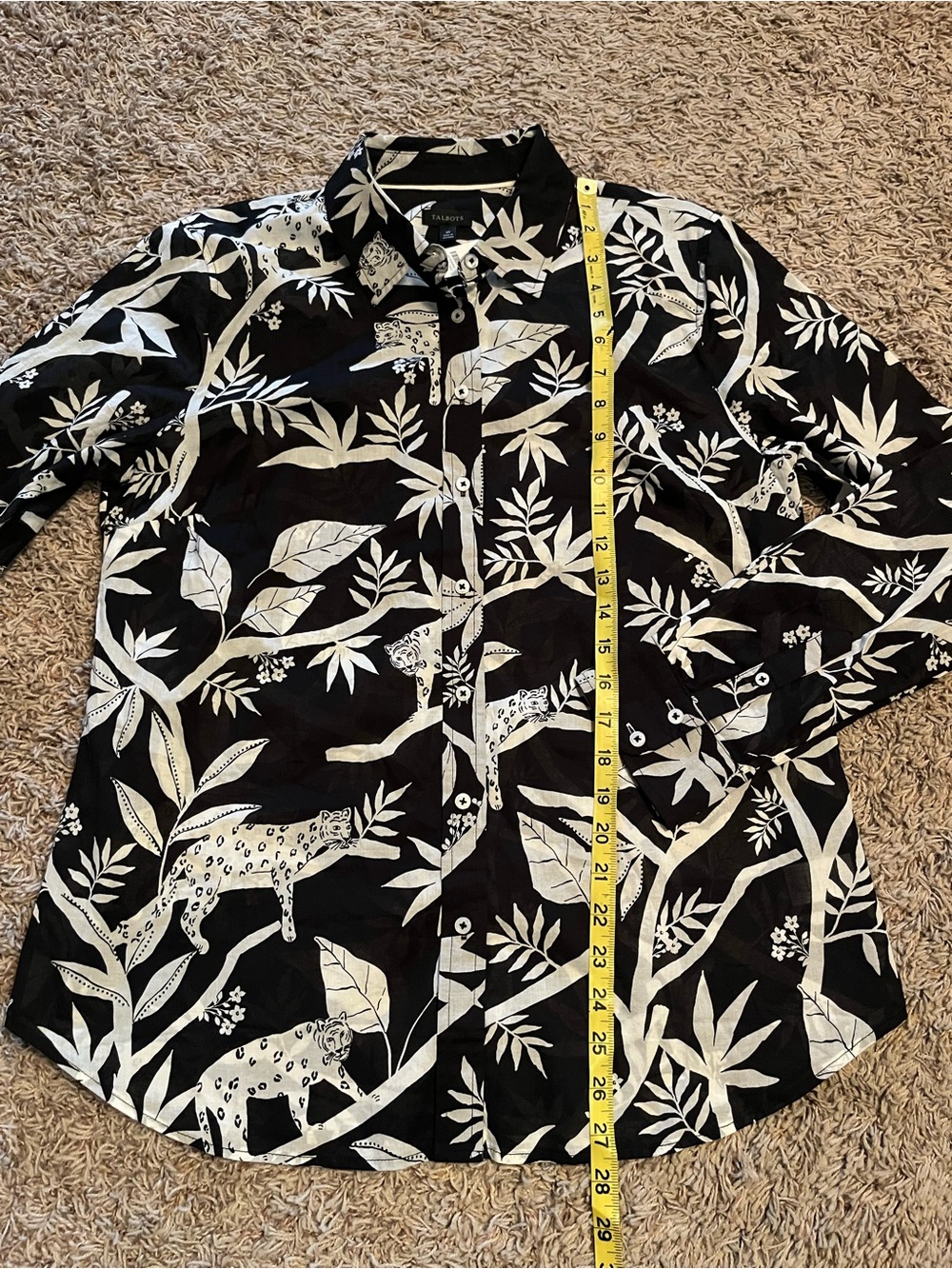 NWT TALBOTS Cotton Button Front Shirt in Tropical Panther Print Sz M Black White - Picture 10 of 10